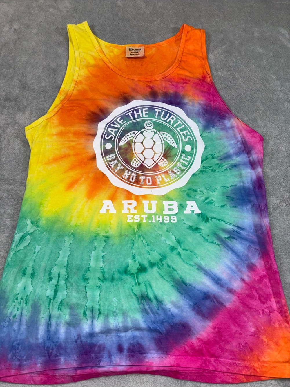 Aruba Save The Turtles Rainbow Spiral Tie Dye Tank Top Size Large